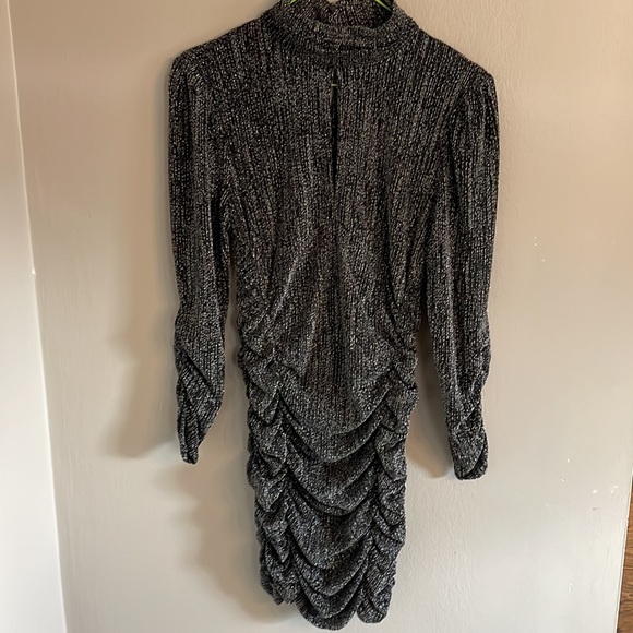 ZARA Silver Metallic Thread Ruched Dress dress like new - Picture 2 of 13